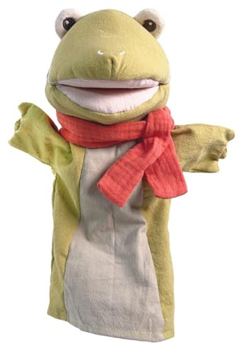 Handpuppe Plüschpuppe aus Stoff Handpuppen 29 cm in dezenten Erdtönen für Kinder für Puppen- und Kasperletheater Spielzeug (Frosch Quacki)