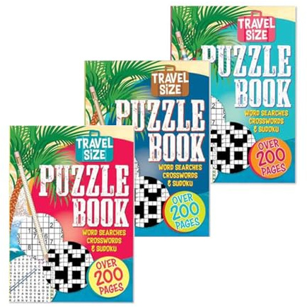 Sixstore A5 Travel Size 3 in 1 Sudoku, Word Search, Crossword Puzzle Collection Book, 3 Books Supply