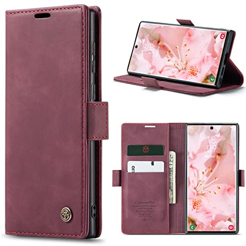 Lanranwa Handyhülle für Samsung Galaxy S23 Ultra 5G Hülle Premium Lederhülle Klappbar Flip Case Handytasche Schutzhülle Klapphülle Standfunktion für Samsung Galaxy S23 Ultra -Weinrot