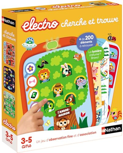 Nathan – Elektro Suche und Finde – Lernspiel – elektronisches Spiel – LernQuiz – Verschiedene Themen Schule, Strand, Ozeane, Wald, – 10 illustrierte Karten – zum Mitnehmen – ab 3 Jahren