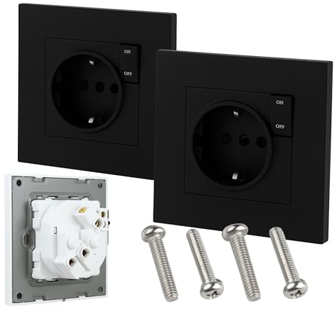 BAYON Enchufe con Interruptor de Pared Negro (Pack de 2) - Controla tus Dispositivos y Ahorra Energía - Mecanismo Empotrable con Toma de Corriente Schuko