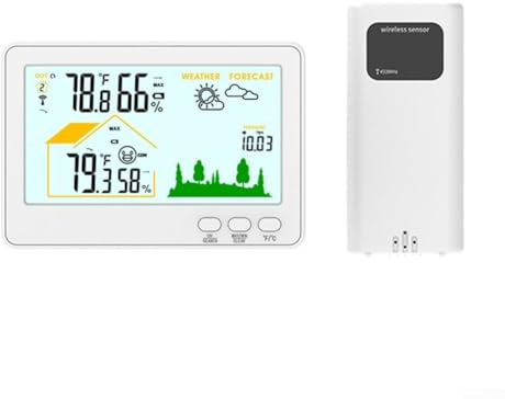 Aprilsunnyzone Weather Station with Temperature Humidity Monitor Indoor Outdoor Thermometer Hygrometer Wireless Sensor 433MHz 328FT Range(White)