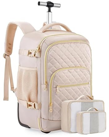FREOJGU Ryggsäck med ryggsäck för kvinnor resa – rullryggsäck med hjul stor kapacitet rullryggsäck resväska handbagage företag, ROSA, Einheitsgröße