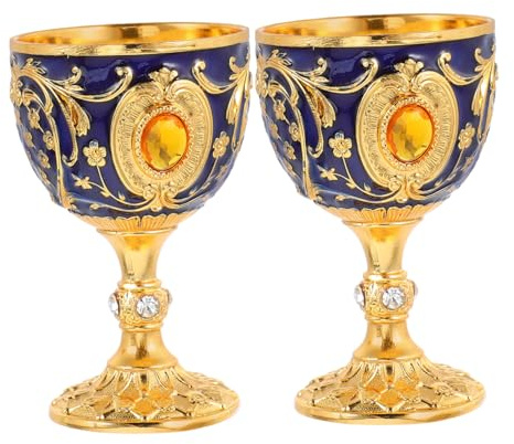 GLEAVI 2piezas Copa De Vino De Europeo Dorada Relieve De Copa Para Beber De Vintage Medievales Para Fiestas Familiares Bares y Decoración Del Hogar