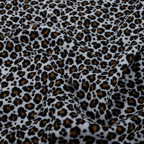 Musselin Stoff Leopardenmuster – 100% Baumwolle, Ökotex zertifiziert - Weicher Baumwollstoff Meterware für Kleidung, Deko & Babytextilien – 4 Farben (ecru)
