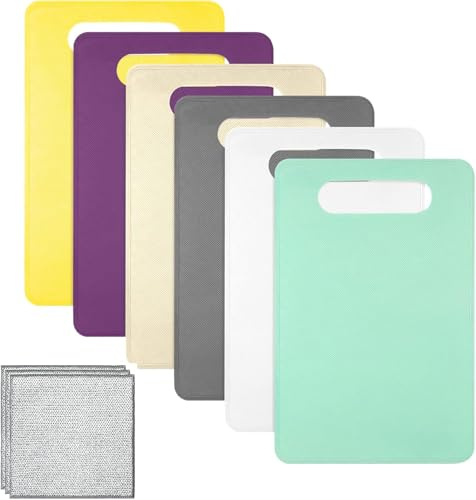 Plastic Chopping Board Set 6pcs, Flexible BPA-Free Coloured Cutting Boards with Hanging Hole, Non Slip Plastic Chopping Boards for Kitchens & Food Preparation