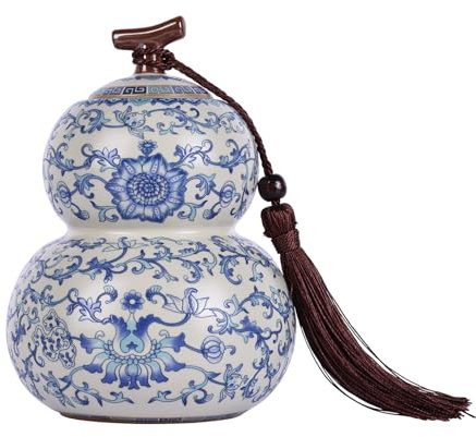 XINGYAN Airtight Ceramic Tea Canister,22oz Gourd-Shaped Porcelain Tea Storage Jar with Seal Lid,Kitchen Counter Container for Loose Leaf Tea, Coffee, Sugar, Spices, Home Decor Vase (FH Design)