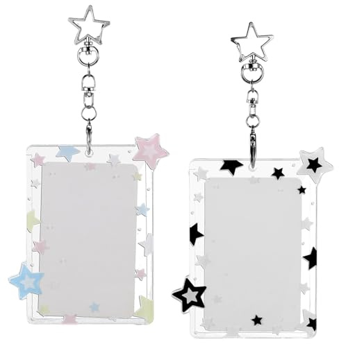 2 stycken stjärnor fotokorthållare K pop transparent fotokorthållare Y2k charm design nyckelring söt söt skyddande ID-fodral för album idolkort kreditID bankkort
