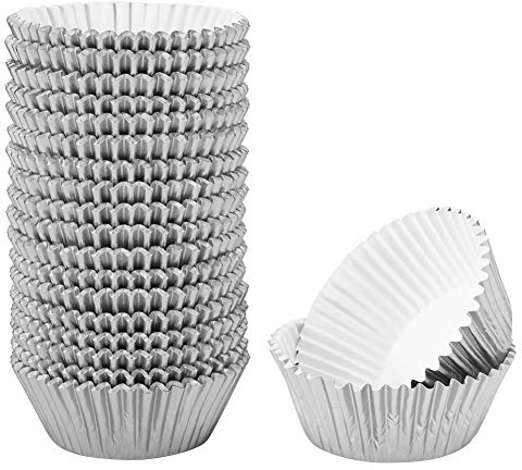 500 moldes de papel de aluminio para magdalenas, moldes para magdalenas, tazas para hornear, oro y plata, opcionales, de calidad alimentaria premium, seguros, inodoros, (Plata)