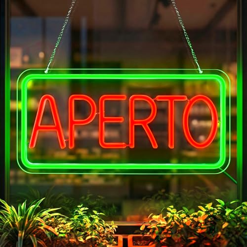 Lxmoneon Insegna al neon APERTO, Insegne luminose Aperto USB per porta finestra, Insegna a LED aperta dimmerabile per negozi, luce al neon per bar, ristorante, supermercato, bar, hotel