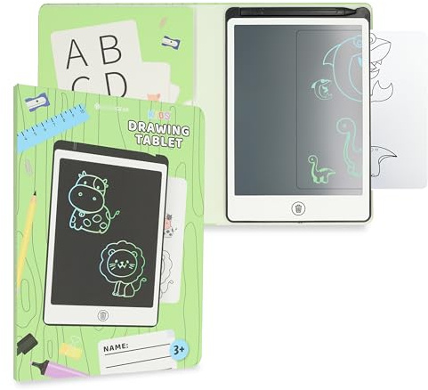 Silvergear® | LCD Schreibtafelfür Kinder | Mit Aufbewahrungshülle und 20 Vorlagen | LCD Zeichenbrett für Kinder | Zeichnen & Malen | Pädagogisches Spielzeug | Ab 3 Jahren | 22.5x14.5x0.5 cm | Weiß