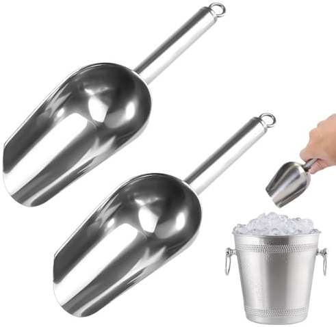 2 Pieces 19 cm Stainless Steel Ice Scoops, Sweet Candy Food Scoops | 7.5 inches Small Food Serving Scoop for Kitchen, Bar, Birthday Party, Wedding and Buffet, Silver