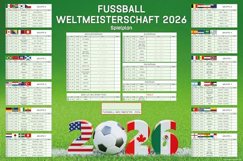 empireposter Fussball WM 2026 Wandplaner XL-Format 61×91,5 cm – Spielplan mit 48 Teams, 16-tel-Finale – Fußball-Weltmeisterschaft Poster Spielkalender
