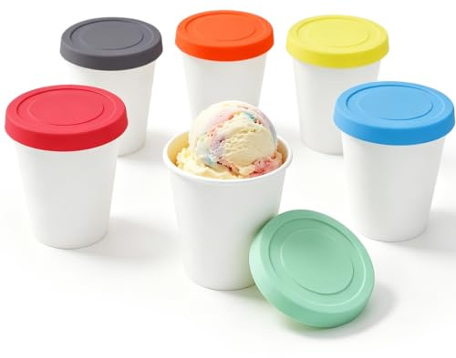 LUPATDY Juego de 6 recipientes para helados con tapas de silicona, recipientes de almacenamiento de hielo de grado alimenticio, ideal para el almacenamiento y la fabricación de helados