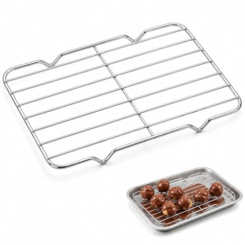 FYHJNC Stainless Steel Roasting Rack 8.66x5.51 Inch, Wire Cooling & Baking Rack for Oven, Toaster Oven Compatible, Heavy Duty Grid Rack for Roasting Broiling Grilling, Dishwasher Safe