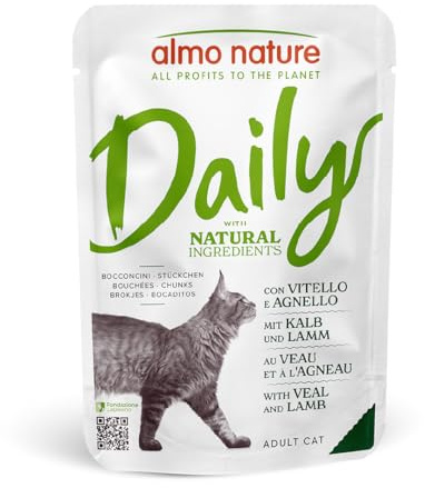 Almo Nature Daily våtfoder för vuxna katter med kalv och lamm – påse 30 x 70 g