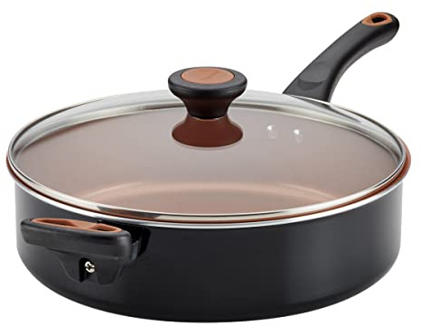 Farberware Glide Ceramic Nonstick Saute Pan / Frying Pan / Fry Pan with Lid and Helper Handle - 4 Quart, Black