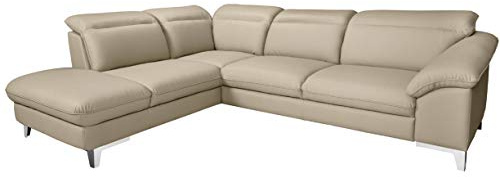 Mivano Teresa Canapé d'angle avec Fonction lit et tête de lit réglable Aspect Cuir 293 x 84 x 232 cm Beige