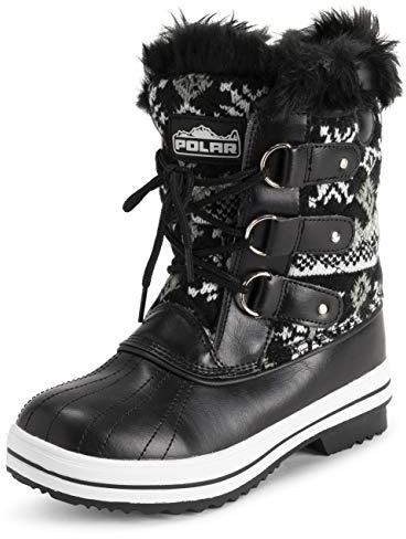 Polar Mujer Mid Acolchado Térmica Durable Suela De Goma Impermeable Invierno Nieve Piel Sintética Botas - Negro Cardy - UK4/EU37 - YC0633