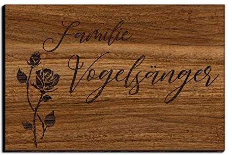 Holz Türschild mit Gravur | Namensschilder Briefkastenschild selbstklebend oder mit Bohrlöcher 15x10 cm eckig Klingelschild/Türschild für die Haustür mit Namen