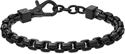 Armani Exchange Armband För Män, Inre Längd: 185-205mm / Storlek Kedjelänk: 8X8X4mm Svart Rostfritt Stål Armband, AXG0047001, Glänsande svart