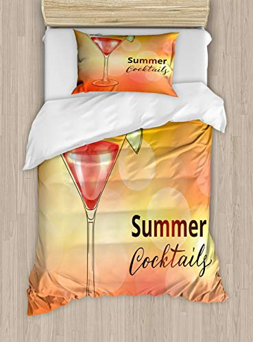ABAKUHAUS Cocktail Party Duvet Cover Set, Martini Glass Lime, Bedding Set 2 Pieces with 1 Pillow Shams, 130 x 200 cm - 70 x 50 cm, Multicolor