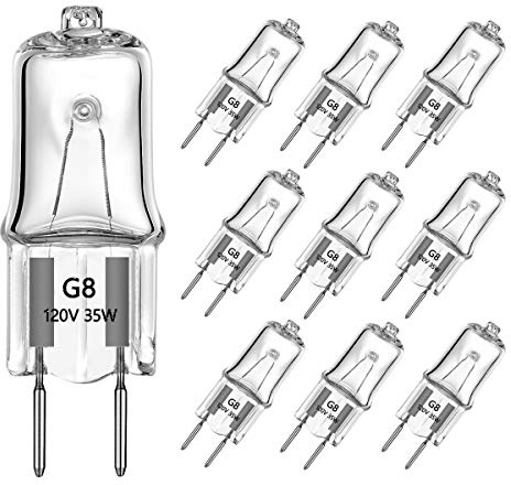 AHEVO G8 Light Bulbs 35Watt 120Volt Halogen Light Bulb G8 Base Bi-Pin Shorter 35W T4 JCD Warm White Under Cabinet Puck Lighting Replacements,10Pack