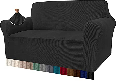 Granbest High Stretch Sofabezug Moderne Sofaüberwurf Jacquard Elastische Sofahusse für Wohnzimmer Protector für Hunde Haustiere (2 Sitzer, Schwarz)