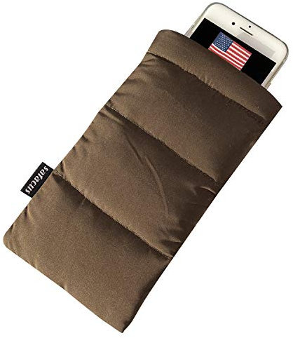 SAFACUS Thermal Phone Case Prevent OVERHEATING in The Sun, Cellphone Pouch for Camping Prevents Freezing with Flag, Extends Battery Life, Outdoor Warm Cover Bags for iPhone,Samsung Galaxy (Brown)