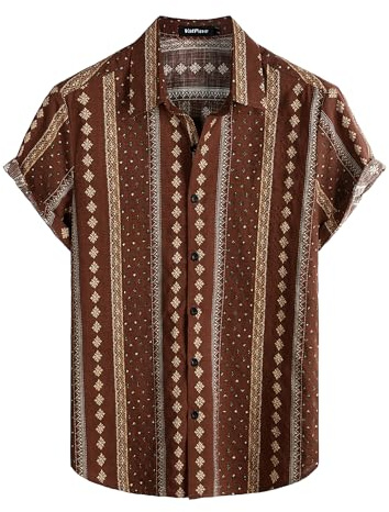 VATPAVE Herren Hawaii Hemd Männer Kurzarm Sommer Freizeithemd Casual Strand Blumen Hawaiihemd Groß Kaffee
