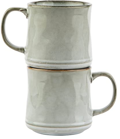 KooK Glazed Coffee Mugs, Ceramic, Microwave & Dishwasher Safe, 13 oz, Java/Slate Circled, Set of 2