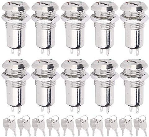 10-Teiliger Schlüsselschalter mit Edelstahlgehäuse, Stromverriegelung, Metall EIN-AUS Schlüsselverriegelungsschalter für Fahrzeugmodifikation, CNC-Werkzeugmaschinen, Zugangskontrolle, 220VAC/DC 3A,