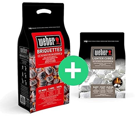 SoCal Weber 2 x 8 kg carbone bricchette & 1 pacchetto Weber Accendifuoco cubi (confezione da 22)
