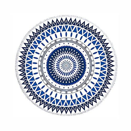 Morbuy Strandtuch Rund 150 cm Böhmisches Mandala, Handwerk Quaste Mikrofaser Strand Yoga Matten Tragbare Tapestry Überwurf Tischdecke Picknickdecke Badetuch Schal (150cm,Dunkelblau)