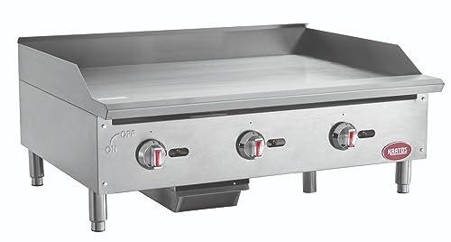 Kratos 36 Wide Commercial Countertop Griddle, Stainless Steel Gas Hot Plate for Restaurants, Manual Controls, 3 Independent Burners, Powerful 90,000 BTU Output (29Y-005)