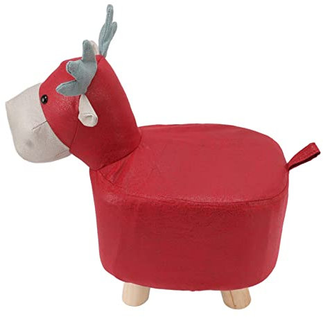 Topiky Tier Fußhocker, Kleiner Kinderhocker, Verhindert Rutschen, Niedliche Cartoon Giraffen Form, Weiche und Bequeme Bank mit Holzbeinen Zum Schuhwechseln für Zuhause (Rot)