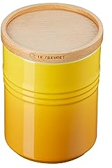 LE CREUSET Bote de almacenaje mediano de cerámica de gres con tapa de madera, Cerámica de gres, 540 ml, 10 cm, Nectar, 60825546720099