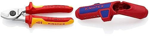 Knipex Kabelschere verchromt, isoliert mit Mehrkomponenten-Hüllen, VDE-geprüft 165 mm 95 16 165 & ErgoStrip® Universal-Abmantelungswerkzeug für Rechtshänder 135 mm 16 95 01 SB