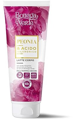 Bottega Verde - Latte Corpo Idratante, 200 ml, con Estratto di Peonia e Acido Ialuronico, Idrata Intensamente fino a 48 Ore, per Pelli Normali o Secche
