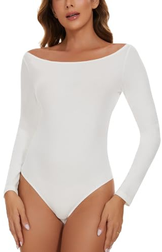 COMFREE Body Damen Langarm Elegant Bodysuit Rundhals Leotard Langarmbody Oberteil Tops zweiten Skin T-shirt Bodys für Damen