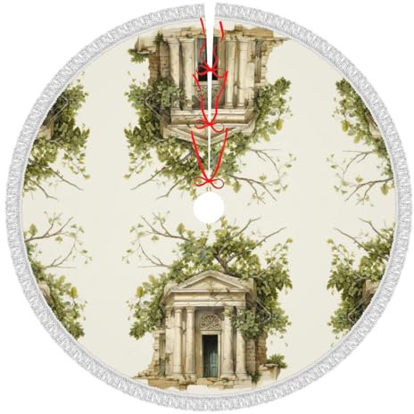 Antikes Gebäude mit römischen Olivenzweig und griechischem Druck Weihnachtsbaum Rock Weihnachtsbaum Rock Winter Baumrock 91,4 cm für Weihnachten Indoor Outdoor