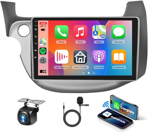 4 Core+64G Android 15 Car Stereo for Honda Fit 2008-2013 with Wireless Carplay Android Auto, 10.1 Inch Touch Screen Radio Support GPS/ 5G WiFi/Bluetooth/SWC+Backup Camera
