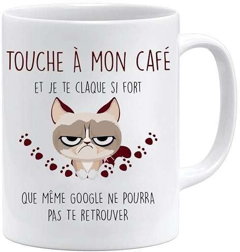 Cadeau Touche à mon Café et je te Claque | Mug Collègue De Travail Humour pour Collègue (Blanc)