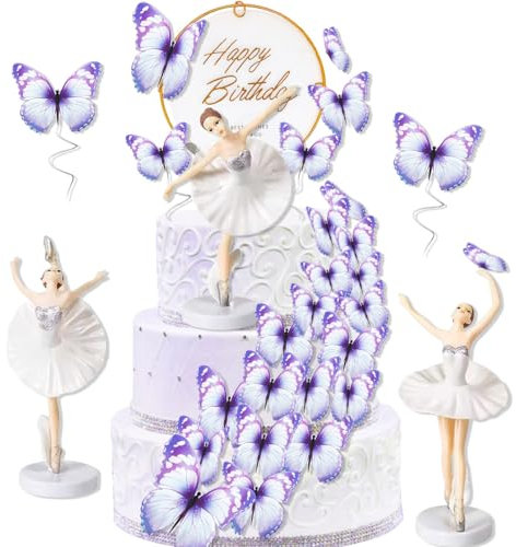 24 Stück Balletttänzerin Tortendekoration, Ballerina-Kuchenaufsatz Figuren, Schmetterlinge Mädchen Kuchen Topper, Geburtstag Party Schmetterlinge Geburtstagstorten Dekoration