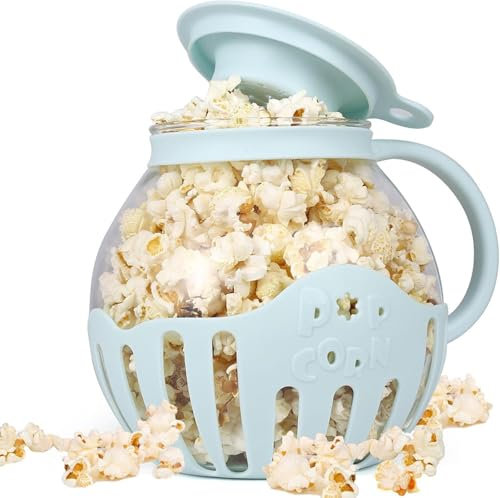 FUNGTN Glass Microwave Popcorn Popper with Temperature Safe Glass 2.25QT Original Popcorn Jar with Silicone Lid Without BPA Dishwasher Safe,B