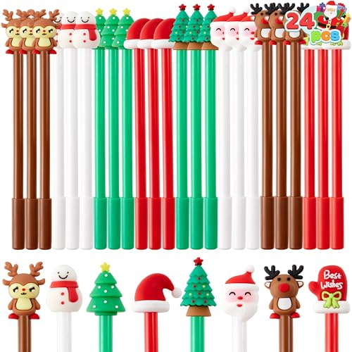 JOYIN 24 matite natalizie divertenti, confezione grande, penne gel di Natale per bambini, cancelleria natalizia, articoli scolastici, regali per feste, matite per bambini, aule, carnevale