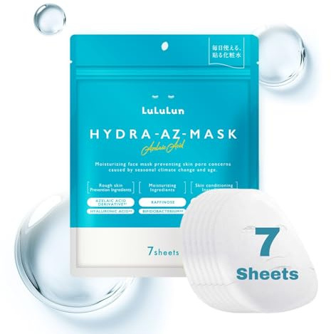 Lululun Hydra-AZ Pore Refining Sheet Mask with Azelaic Acid, Mandelic Acid & Hyaluronic Acid - Soothing Hydration, Redness Relief, Daily Facial Treatment for Sensitive Skin, Japanese Skincare, 7
