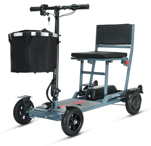 Freejoyer F7 PLUS Faltbarer Mobilitätsroller, Kompakter Mobilitätsroller mit Korb,Reichweite 60km,Leichter Mobilitätsroller mit 4 Rädern für Erwachsene und ältere Menschen,Blau