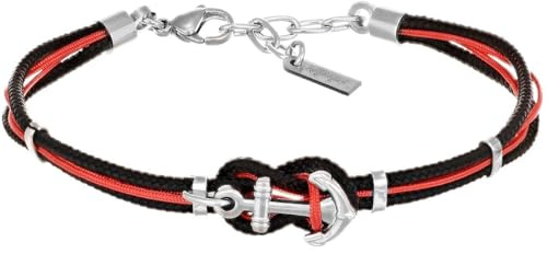 Amen Bracciale da Uomo della Collezione Io & Te Bracciale in Acciaio Lucido con Cordino Nautico Nero e Rosso e Charm a Forma di Ancora. Le Misure Sono 19 + 3 cm. La referenza è ACBRYIANR19