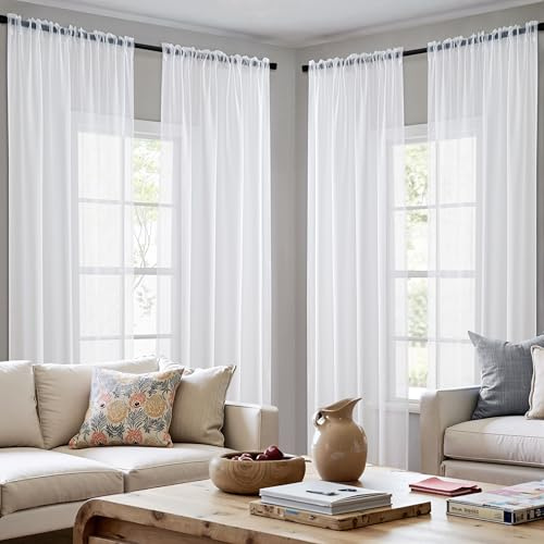 MIULEE Vorhänge Gardinen, Stangendurchzug Weiß, 4er Set 245x140cm aus Voile | Transparente Gardine aus Voile, Luftig Leicht, Einfarbig Dekoschal für Wohnzimmer & Schlafzimmer
